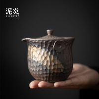 粗陶老巖泥手抓壺中式功夫茶具泡茶壺單壺鎏金手工復古家用過濾壺