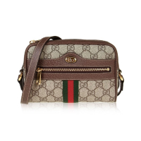 【GUCCI 古馳】517350 經典ophidia系列GG supreme帆布拉鍊迷你肩背/斜背包(棕色)