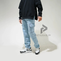 Patiunus Jeans - Long Cargo Pants Jeans Celana Panjang Cargo Jeans Loose Fit Reguler Standard BlueBl