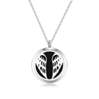 10pcs 30mm Silver Color Angel wings Aromatherapy / Essential Oils surgical 316L Stainless Steel Diffuser Locket Necklace
