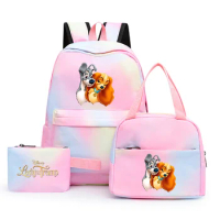 3pcs Disney Lady and the Tramp Colorful Backpack with Lunch Bag Rucksack Casual School Bags for Boys Girls Student Sets