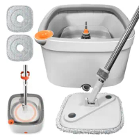 Spin Mop and Bucket System, Includes Spin Mop, Dual Compartment Mop Bucket and Thick Washable Microfiber Mop Pads