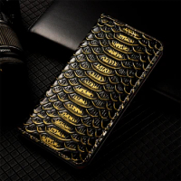 Dragon Scale Pattern Cowhide Phone Case For Sony Xperia 1 5 10 V IV II III Plus Lite Xperia Pro-I 20 Magnetic Flip Cover