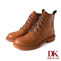 【DK 高博士】率性綁帶側拉鏈中筒氣墊女靴 71-2167-55 棕色