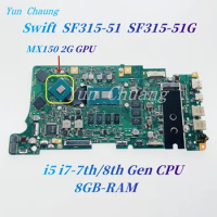 For Acer Swift SF315-51 SF315-51G Laptop Motherboard BE5EA REV:2.0 Mainboard With i5 i7-7th/8th Gen CPU MX150 2G GPU 8GB-RAM