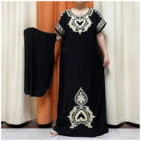 2024 Design New Arrival Kaftan Ice Silk Fabric Embroidery Process Long Loose Dress Muslim African Women Dress Islamic Clothing