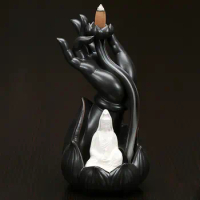 Home Decor Ceramic Buddha Hand Coil Ceramic Smoke Backflow Incense Burner Holder + 10 Cones