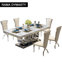 Rama Dymasty stainless steel Dining Room Set Home Furniture modern marble dining table ,rectangle table