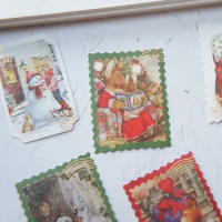38pcs Gold Christmas Santa Rabbit Snowman Stamp Window Shape Style Paper Sticker Scrapbooking DIY Gift Decoration Tag