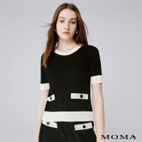 【MOMA】小香風撞色壓褶上衣(黑色)