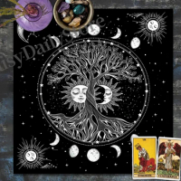 Tree of Life Tarot Card Tablecloth Sun Moon Phase Altar Cloth Witchcraft Astrology Tarots Cloth Board Game Mat Room Home Decor