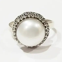 Cincin Ring Perak Silver Bali Polos Ukir Kawat Lingkar Mutiara Pearl Putih 925 Wanita Custom Elegan