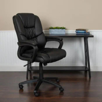 Office chair and gaming chair swivel leather soft, ergonomic office chair with padded armrests and adjustable height, black
