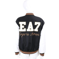 Emporio Armani EA7背面絨毛飾字母橘色邊線黑色棒球外套