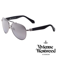【Vivienne Westwood】百搭金屬土星飛行員款太陽眼鏡(黑 VW809_01)