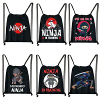 Cartoon Ninja In Training Backpack Taekwondo karate Boys Drawstring Bag Kids Bookbag Men Storage Bag for Travel Shoes Holder