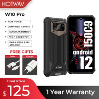 HOTWAV W10 Pro Rugged Smartphone 15000mAh Large Battery Android 12 Cellphone Octa-Core 6.53 Inch NFC 6GB 64GB 20MP Mobile Phone