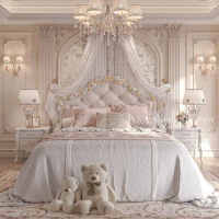 Royal European Luxury Double Bed Headboard Villa Sleeping King Size Bed Frame Modern Platform Letto
