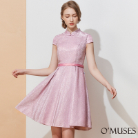 OMUSES 金蔥亮粉旗袍粉色短禮服