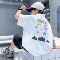 【UniKids】中大童裝遊戲短袖POLO衫 男大童裝女大童裝 VPSF6088(芥綠 米白 灰紫)