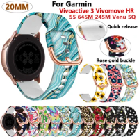 20mm Printing Smart Watchband For Garmin Venu SQ Silicone Bracelet Vivoactive 3 HR Forerunner 245 645M Quick Release Wrist Strap