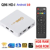 Q96 HD-I Smart TV Box Rockchip RK3228A Quad Core Set Top Box 4K HDR Android 10 4GB 64GB 2.4G WiFi 3D Media Player Video TV Box