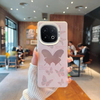 เคสโทรศัพท์, สำหรับ IQOO 13 5G, ดีไซน์ผีเสื้อสีชมพูน่ารัก, เคสกันกระแทกแบบด้าน, ปุ่มชุบหรูหรา, เคสโท