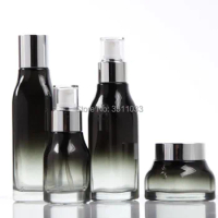 Gradient Black Glass Refillable Lotion Pump Bottle 40ml 120ml Square Cosmetic Emulsion Toner Spray Bottle 50g Empty Cream Jar