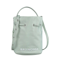 【Balenciaga 巴黎世家】BALENCIAGA巴黎世家Wheel LOGO開放式尼龍束口手提斜背水桶包(淡綠x白)