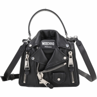 MOSCHINO Biker 騎士風皮衣造型羊皮手提/斜背包(黑x銀色)