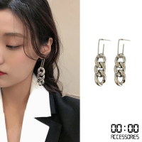 【00:00】韓國設計S925銀針歐美嘻哈迴紋針鍊條造型耳環(S925銀針耳環 迴紋針耳環)
