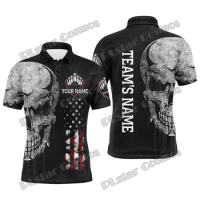 Skull Bowling Patriotic Custom Name 3D Printed Mens Polo Shirt Summer Street Casual Bowling Jersey Gift For Bowling Players WK50