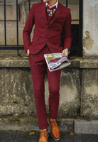 FINDSENSE品牌 韓國男 羊毛呢 紅格子 三件式西裝外套 成套西裝 修身西裝 西裝外套 外套+背心+褲子