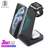 3 in 1 Wireless Charger Station 15W Quick Charger Dock for Apple Watch 6 5 4 3 Airpods 2/Pro for iPhone 11 12 13 Xs XR X 8 Plus