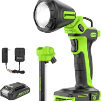 Greenworks 24V 2-in-1 Work Light, Dual Function, (2) Interchangeable Light Heads, 650 Lumen LED, 2.0Ah Battery and Compact