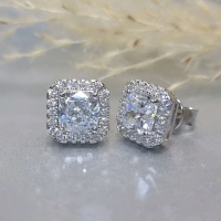 1.50ct x 2 Halo Cushion Cut Diamond Simulated S925 Sterling Silver Earring