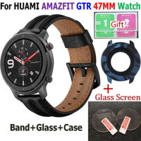 For Huami AMAZFIT GTR 47MM Watch Strap Bracelet Wrist Band + TPU Frame Protectors Case Cover for Amazfit GTR Screen Glass Film