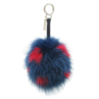 【二手名牌BRAND OFF】FENDI 芬迪 藍色紅點兔毛鑰匙圈 Pom Pom Bag Charm