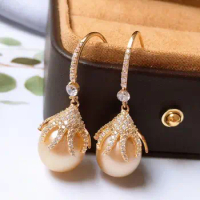 925 Silver New Sea Water Ear Hook Under The Sun Ear Golden Light Nanyang Gold Beads 11-12mm Large Particles Micro Ultra Strong G