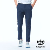 【KING GOLF】實體同步款-男款格紋印圖KG印花修身彈性休閒長褲/高爾夫球長褲(藍色)