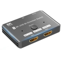 8K UHD HDMI-Compatible Switch 2 in 1 Out/1 in 2 Out Bi-Directional High Speed 48Gbps Switcher Support 8K@60Hz 4K@120Hz