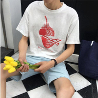 FINDSENSE MD 韓國 時尚潮 男 創意 特色 圓領 剪刀水果圖案印花 寬鬆 短袖T恤 特色短T