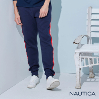 【NAUTICA】男裝 品牌LOGO撞色刷毛運動長褲(深藍)