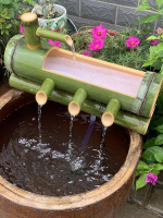 魚池魚缸竹子流水循環竹筒流水器石槽水缸過濾器流水增氧招財擺件