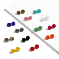 12 Pairs Seed Beaded Stud Earrings Resin Bead Earrings For Women Bohemian Statement Cluster Rainbow Seed Beads Round Earrings