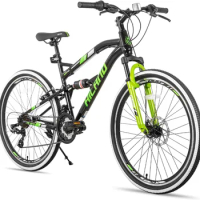 26 Inch Mountain Bike,Full-Suspension 21 Speeds Drivetrain with Disc-Brake MTB Bicycle for Men Mens Women Bike