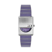 【BREDA】Tandem系列 銀色矩形錶殼 數字視窗顯示 不鏽鋼+紫色環氧樹脂錶帶 手錶 母親節(1747C)