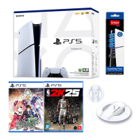 SONY PS5 SLIM版 光碟機主機1TB +精選遊戲2片+散熱風扇+PEGA主機直立架