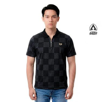 Aerostreet Polo Shirt Zipper Ravenhall Black Kaos Kerah Pria Motif Checkered Old Money Look Premium 