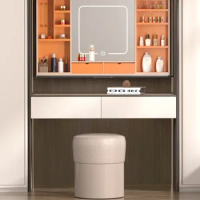 voice-controlled electric cloakroom makeup mirror, intelligent lifting pull basket, leather jewelry wall cabinet
